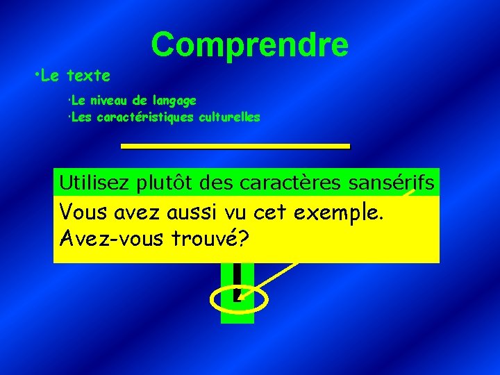  • Le texte Comprendre Le niveau de langage Les caractéristiques culturelles Utilisez plutôt