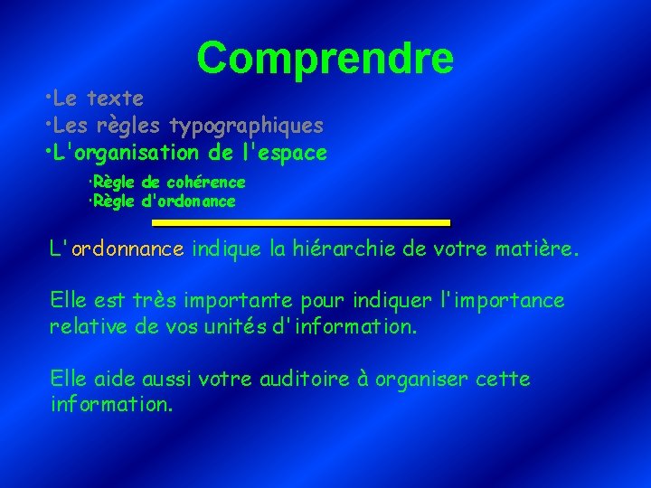 Comprendre • Le texte • Les règles typographiques • L'organisation de l'espace Règle de