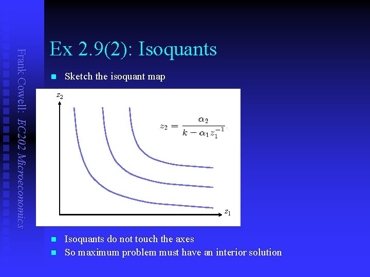 Frank Cowell: EC 202 Microeconomics Ex 2. 9(2): Isoquants n Sketch the isoquant map