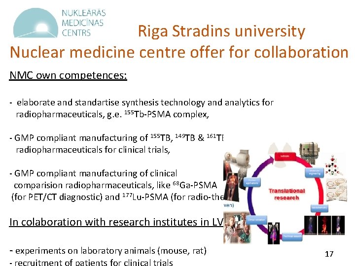 Riga Stradins university Nuclear medicine centre offer for collaboration NMC own competences: - elaborate