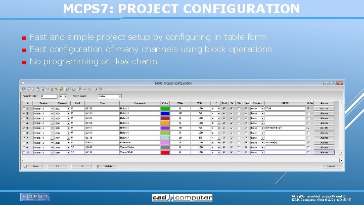 MCPS 7: PROJECT CONFIGURATION Fast and simple project setup by configuring in table form