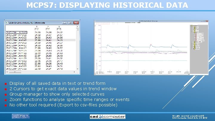 MCPS 7: DISPLAYING HISTORICAL DATA Display of all saved data in text or trend