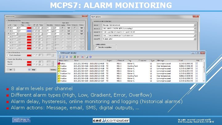 MCPS 7: ALARM MONITORING 8 alarm levels per channel Different alarm types (High, Low,