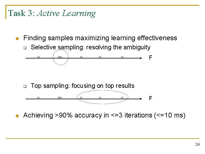 Task 3: Active Learning n Finding samples maximizing learning effectiveness q Selective sampling: resolving