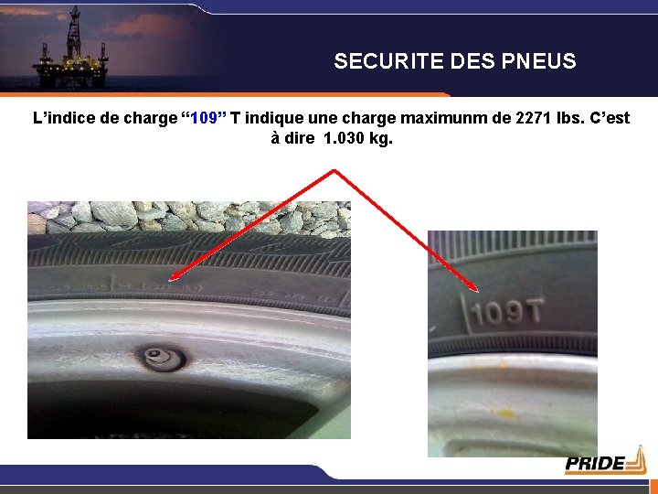 SECURITE DES PNEUS L’indice de charge “ 109” T indique une charge maximunm de