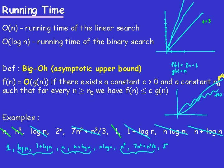 Running Time O(n) – running time of the linear search O(log n) – running