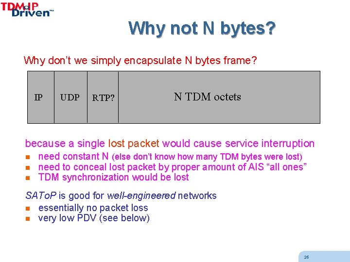 Why not N bytes? Why don’t we simply encapsulate N bytes frame? IP UDP