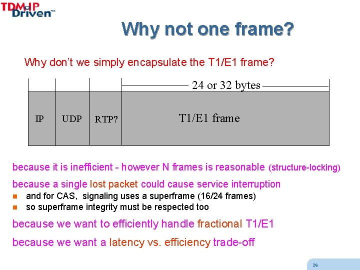 Why not one frame? Why don’t we simply encapsulate the T 1/E 1 frame?