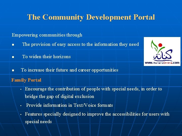 The Community Development Portal Empowering communities through n The provision of easy access to