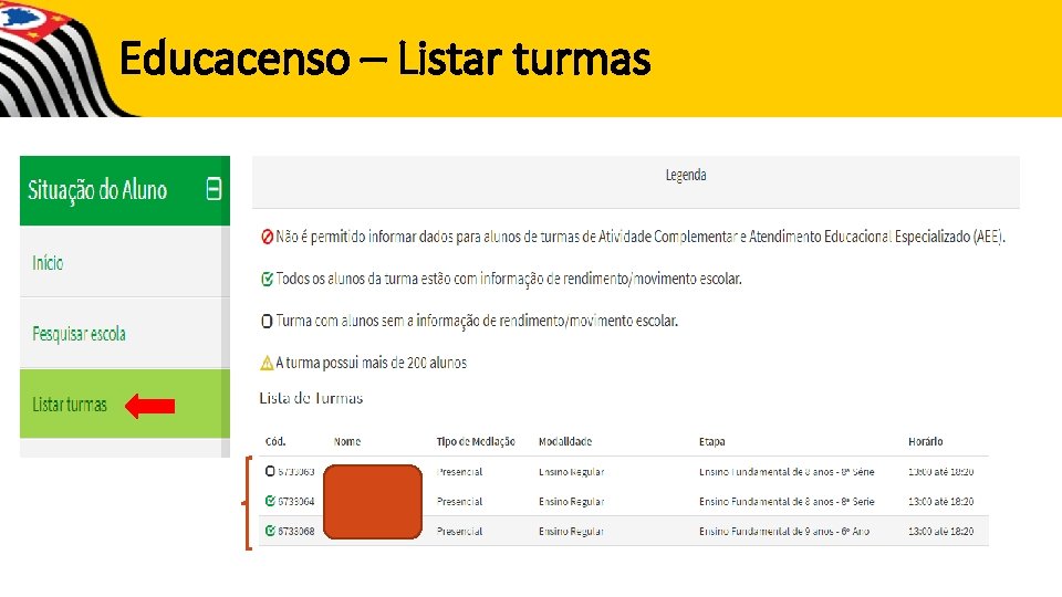 Educacenso – Listar turmas 