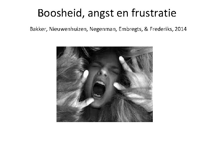 Boosheid, angst en frustratie Bakker, Nieuwenhuizen, Negenman, Embregts, & Frederiks, 2014 