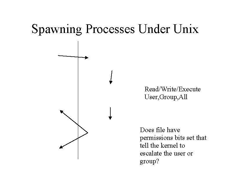 Spawning Processes Under Unix Read/Write/Execute User, Group, All Does file have permissions bits set