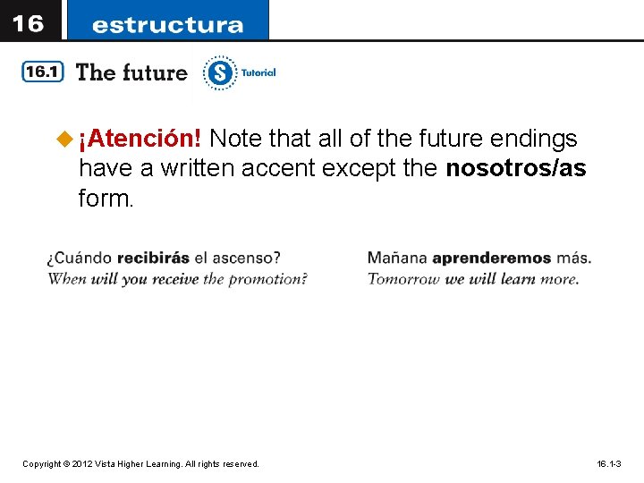 u ¡Atención! Note that all of the future endings have a written accent except
