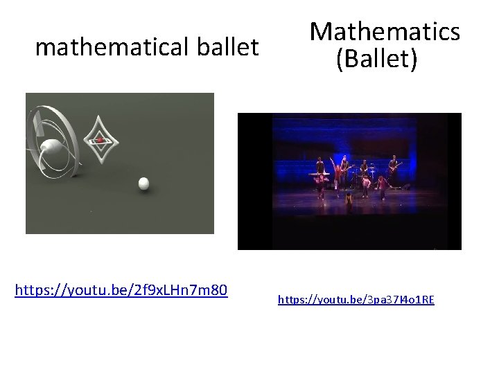 mathematical ballet https: //youtu. be/2 f 9 x. LHn 7 m 80 Mathematics (Ballet)