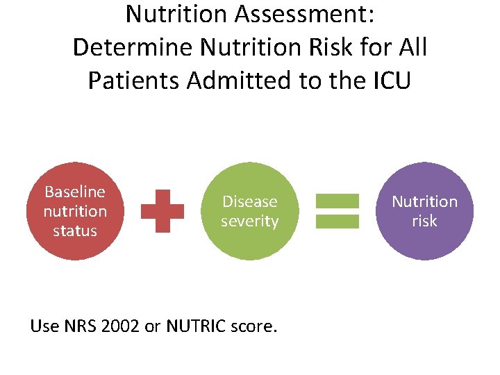 Nutrition Assessment: Determine Nutrition Risk for All Patients Admitted to the ICU Baseline nutrition