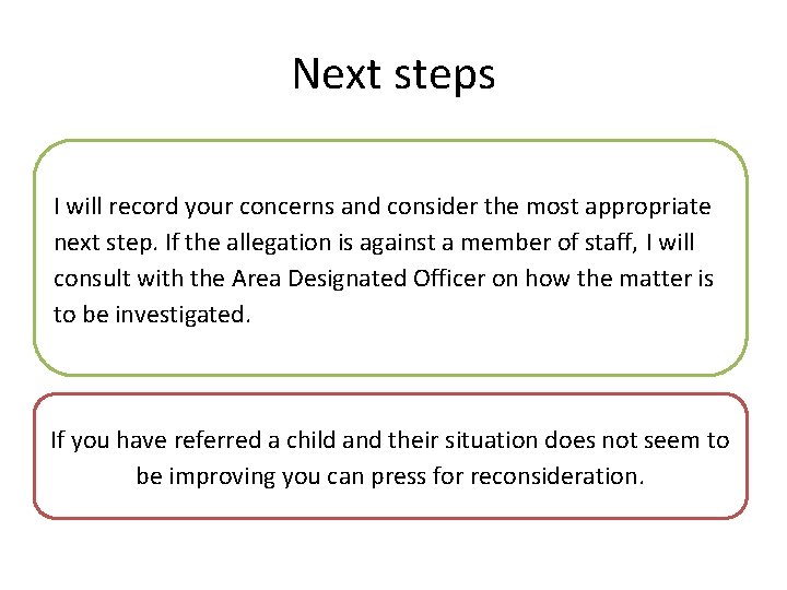 Next steps Karen will record your concerns and consider I will record your concerns
