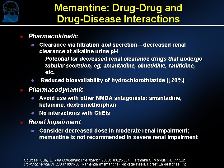 Memantine: Drug-Drug and Drug-Disease Interactions ► Pharmacokinetic l l ► Pharmacodynamic l l ►