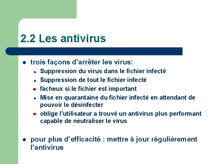 2. 2 Les antivirus l trois façons d’arrêter les virus: Suppression du virus dans