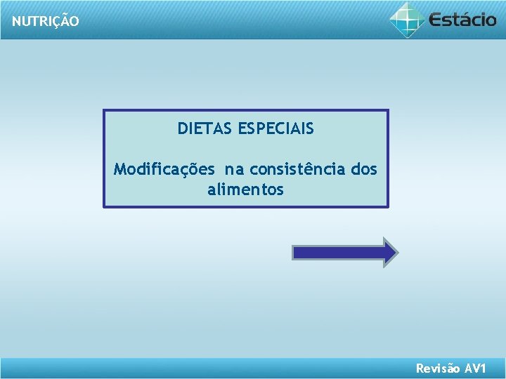 NUTRIÇÃO DIETAS ESPECIAIS Modificações na consistência dos alimentos Revisão AV 1 