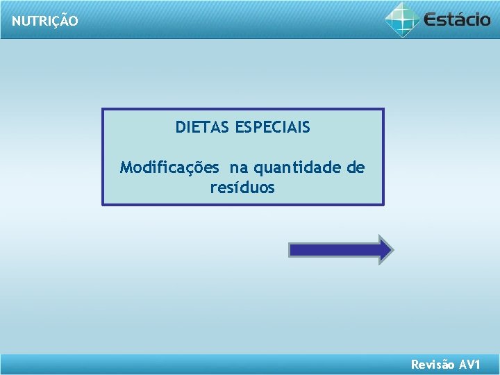 NUTRIÇÃO DIETAS ESPECIAIS Modificações na quantidade de resíduos Revisão AV 1 