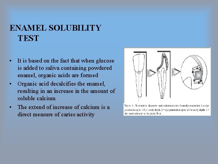 ENAMEL SOLUBILITY TEST • It is based on the fact that when glucose is