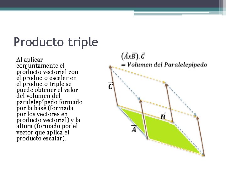 Producto triple Al aplicar conjuntamente el producto vectorial con el producto escalar en el