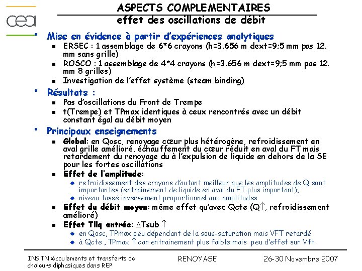  • ASPECTS COMPLEMENTAIRES effet des oscillations de débit Mise en évidence à partir