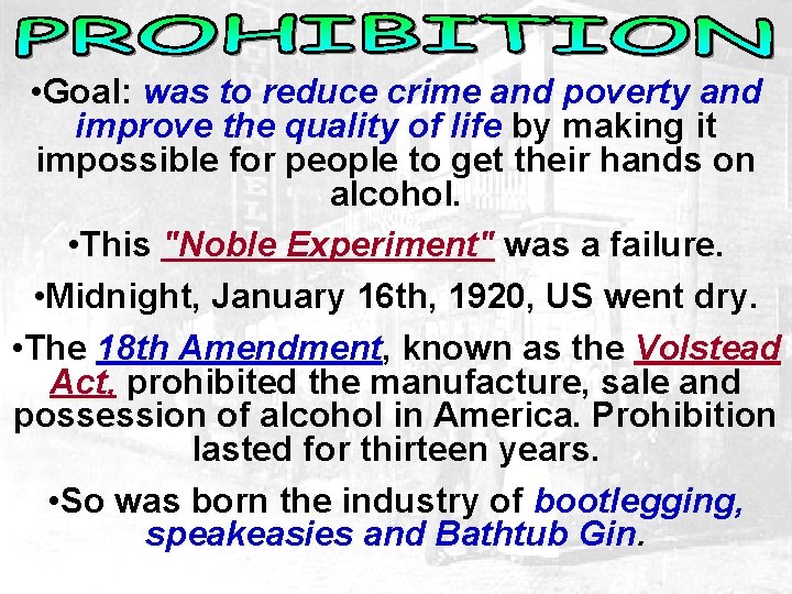  • Goal: was to reduce crime and poverty and improve the quality of