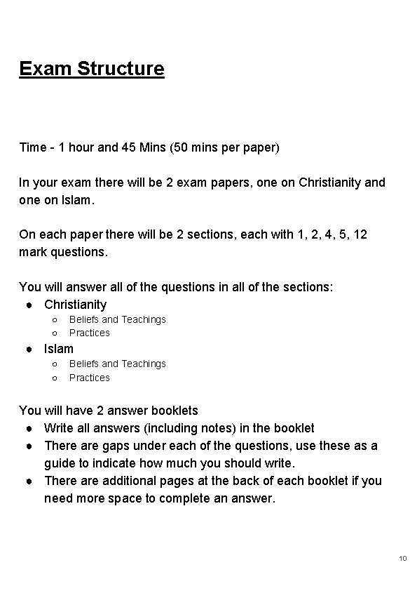 Exam Structure Time - 1 hour and 45 Mins (50 mins per paper) In