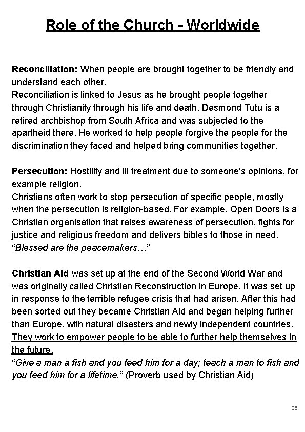 Role of the Church - Worldwide Reconciliation: When people are brought together to be