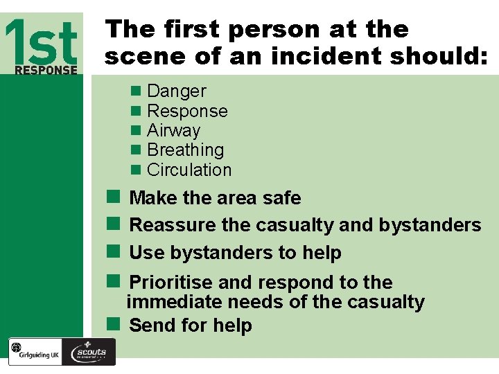 The first person at the scene of an incident should: n n n n