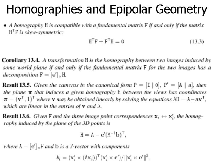 Homographies and Epipolar Geometry 