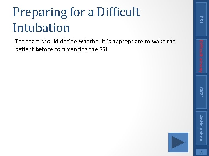 Difficult airway The team should decide whether it is appropriate to wake the patient