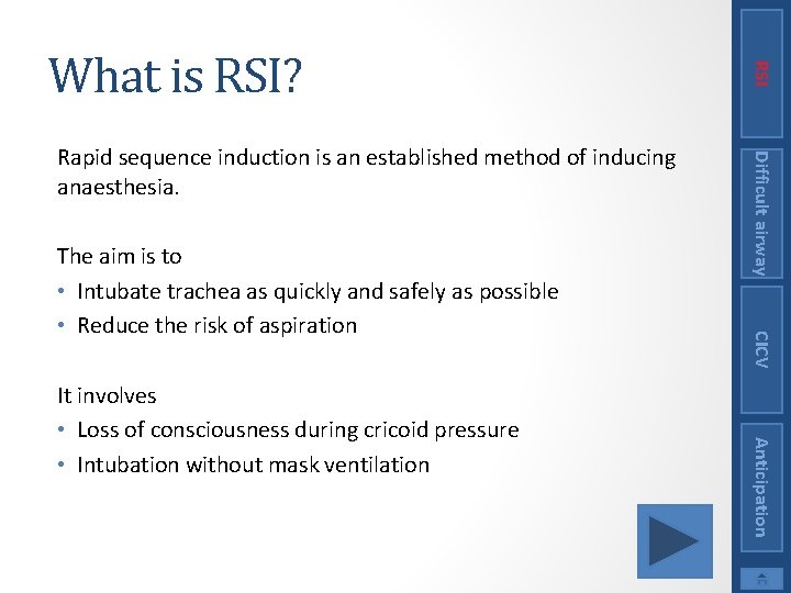 Anticipation It involves • Loss of consciousness during cricoid pressure • Intubation without mask