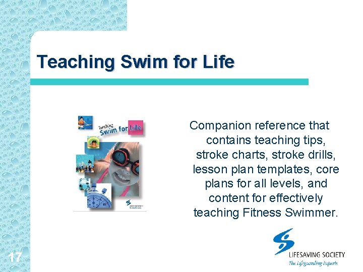 Teaching Swim for Life Companion reference that contains teaching tips, stroke charts, stroke drills,