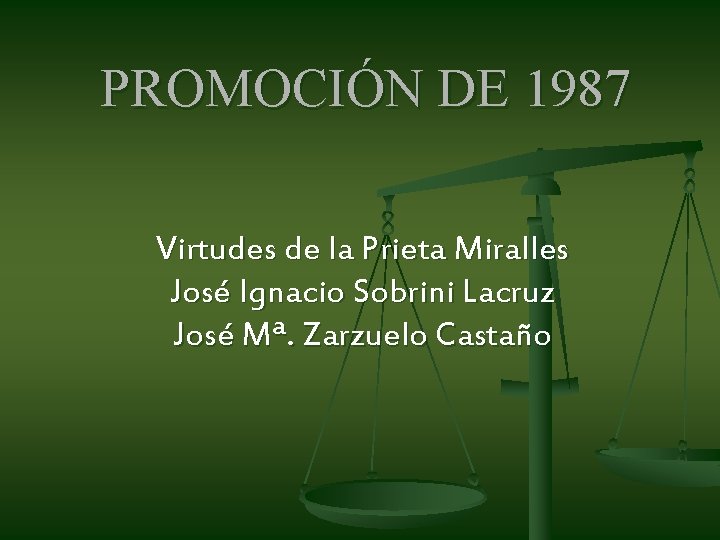 PROMOCIÓN DE 1987 Virtudes de la Prieta Miralles José Ignacio Sobrini Lacruz José Mª. PROMOCIÓN DE 1987 Virtudes de la Prieta Miralles José Ignacio Sobrini Lacruz José Mª.