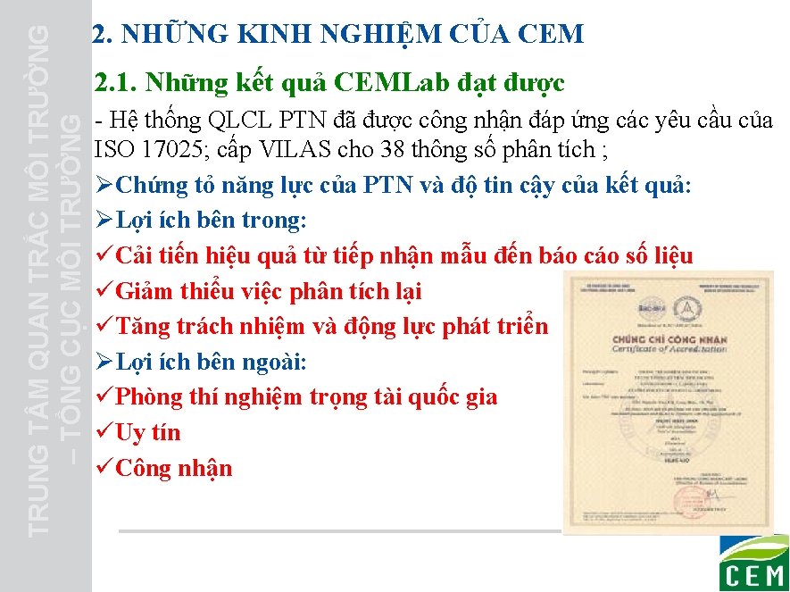 TRUNG T M QUAN TRẮC MÔI TRƯỜNG – TỔNG CỤC MÔI TRƯỜNG 2. NHỮNG