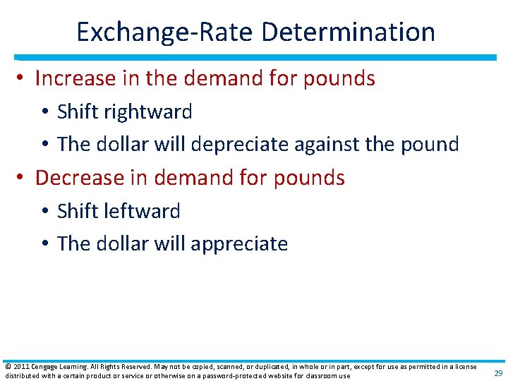 Exchange‐Rate Determination • Increase in the demand for pounds • Shift rightward • The