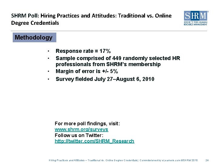 SHRM Poll: Hiring Practices and Attitudes: Traditional vs. Online Degree Credentials Methodology • •