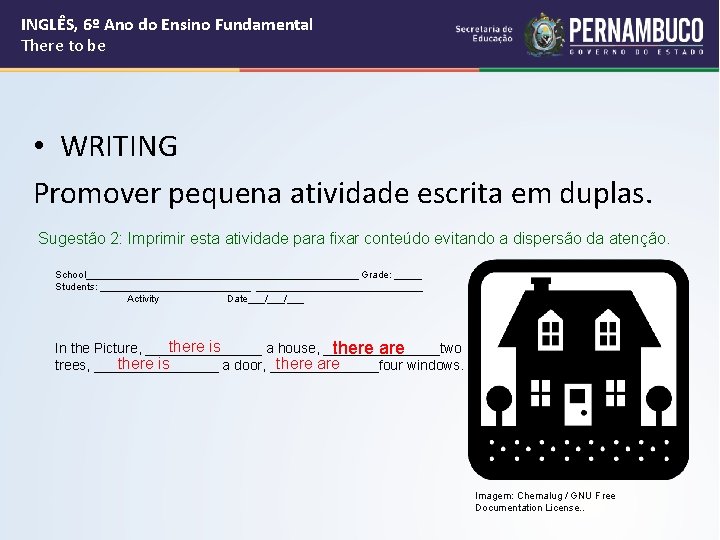 INGLÊS, 6º Ano do Ensino Fundamental There to be • WRITING Promover pequena atividade