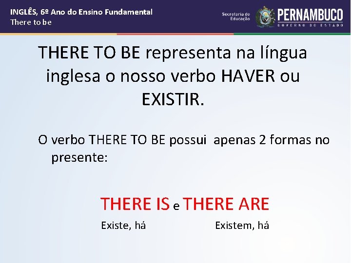 INGLÊS, 6º Ano do Ensino Fundamental There to be THERE TO BE representa na