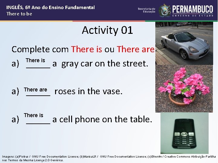 INGLÊS, 6º Ano do Ensino Fundamental There to be Activity 01 Complete com There