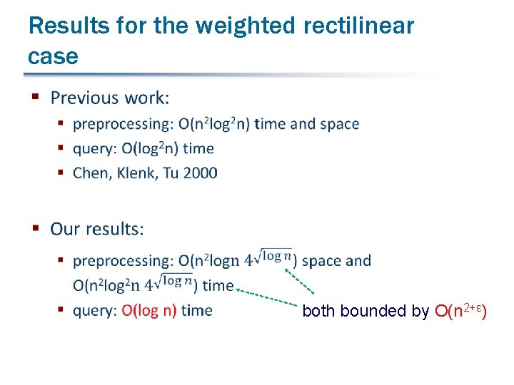 Results for the weighted rectilinear case § both bounded by O(n 2+ε) 