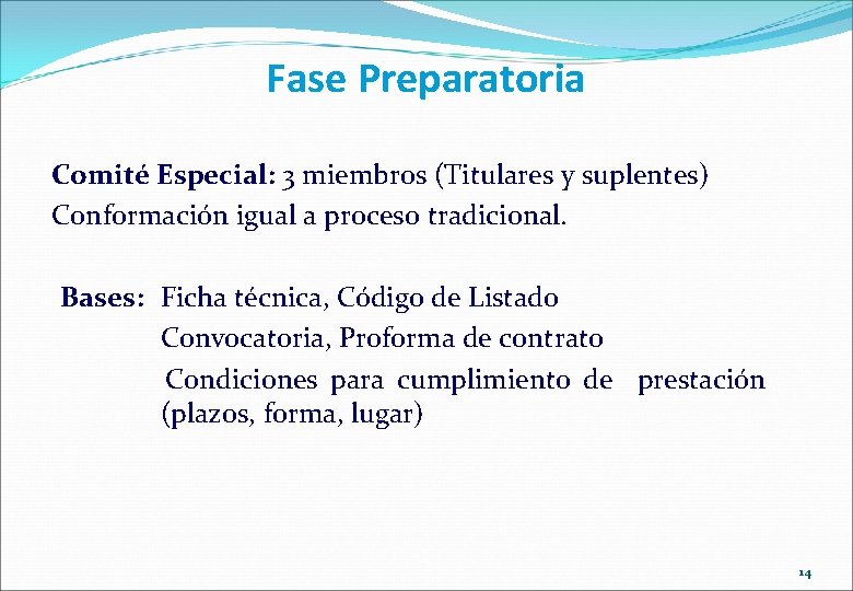 Fase Preparatoria Comité Especial: 3 miembros (Titulares y suplentes) Conformación igual a proceso tradicional.