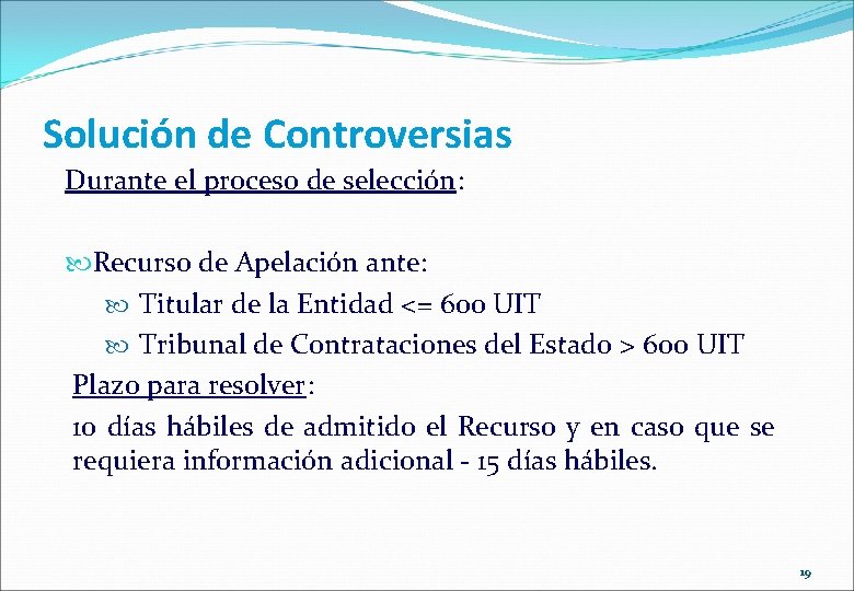 Solución de Controversias Durante el proceso de selección: Recurso de Apelación ante: Titular de