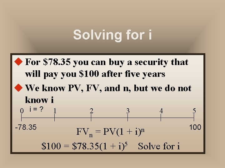 Solving for i u For $78. 35 you can buy a security that will