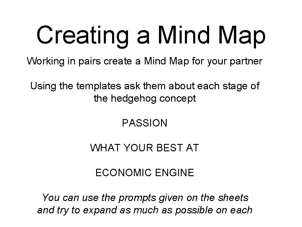 Creating a Mind Map Working in pairs create a Mind Map for your partner