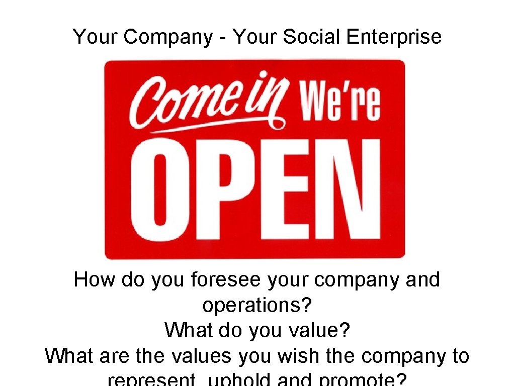 Your Company - Your Social Enterprise How do you foresee your company and operations?