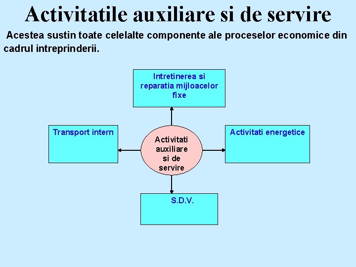 Activitatile auxiliare si de servire Acestea sustin toate celelalte componente ale proceselor economice din