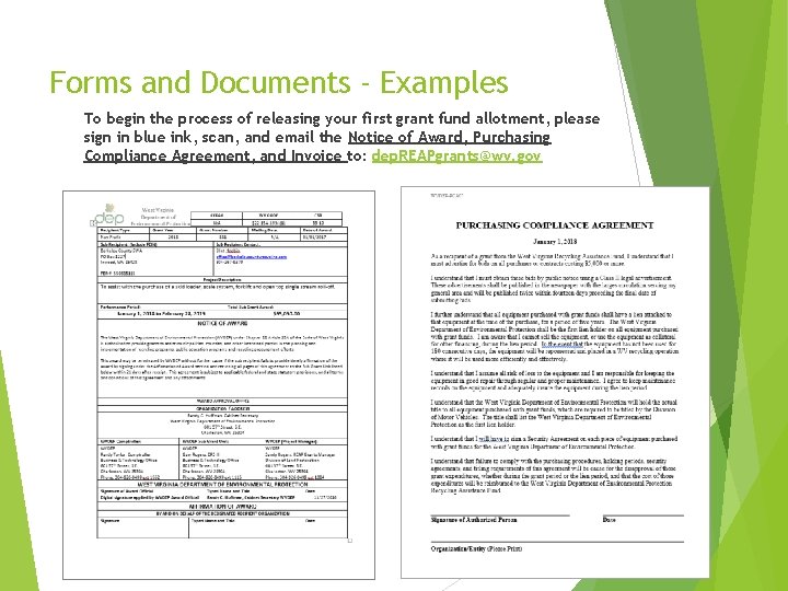 Forms and Documents - Examples To begin the process of releasing your first grant